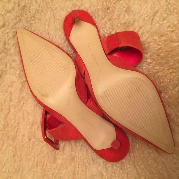 ZARA Orange Suede Kitten Heels size 37 - Picture 4 of 8